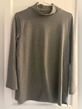 Eileen Fisher Gray Organic Cotton Funnel Neck Tunic Top Petite M